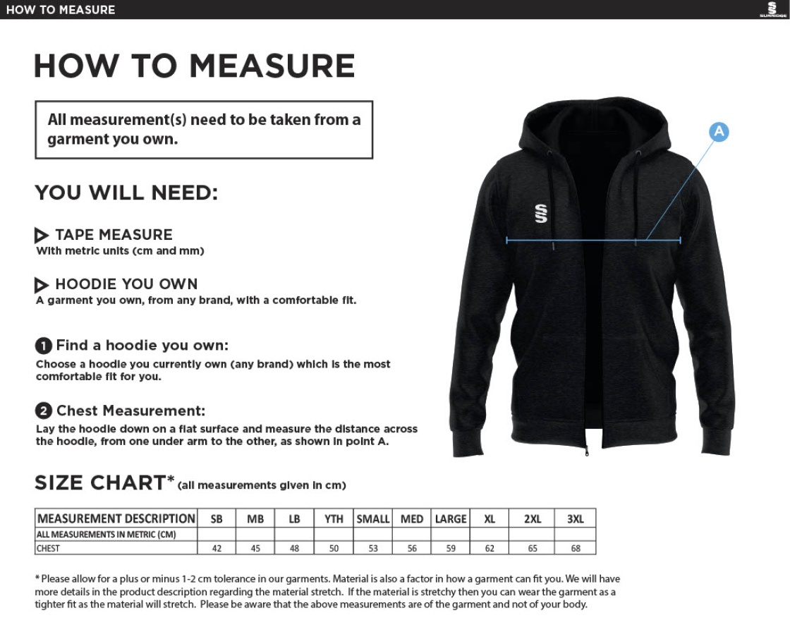 Dual Full Zip Hoody : Navy (no sponsor) - Size Guide