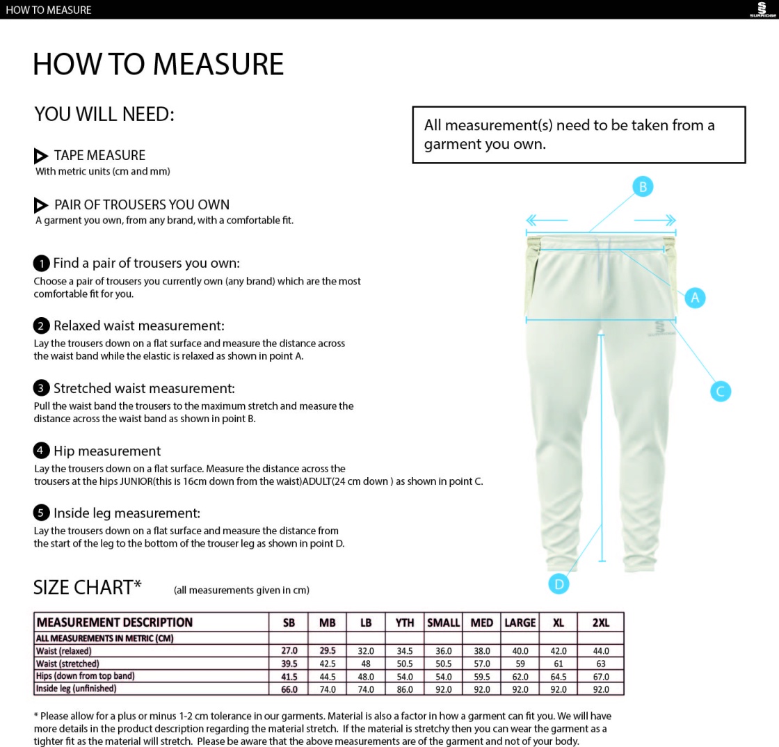 Slaithwaite CC Blade Playing Pant : Navy - Size Guide