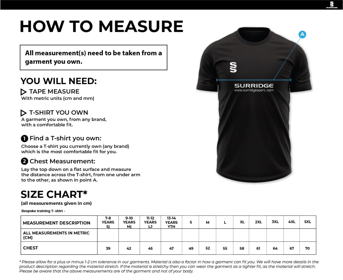Impact T-Shirt : Navy (no sponsor) - Size Guide