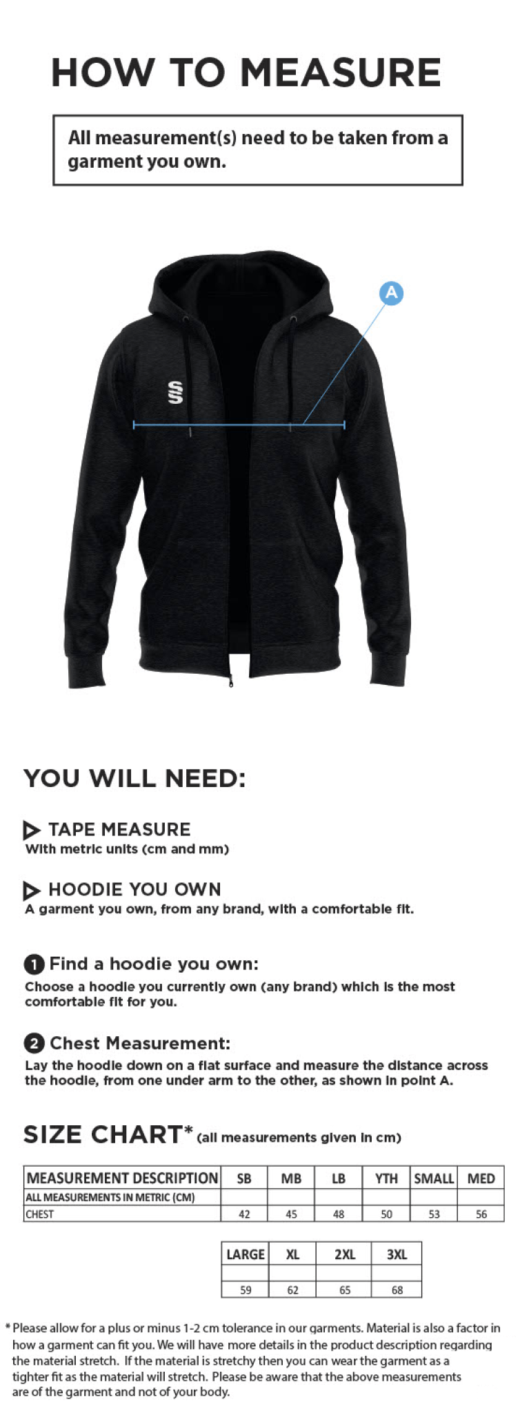 Dual Full Zip Hoody : Navy (no sponsor) - Size Guide