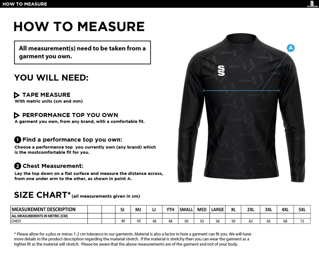 Impact 1/4 Zip Performance Top : Navy - Size Guide