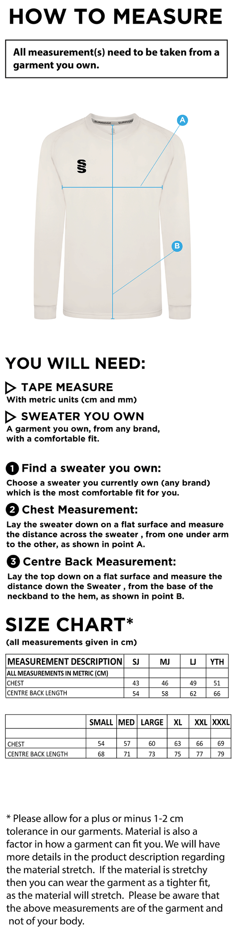 Men's Blast Long Sleeve Sweater - Size Guide