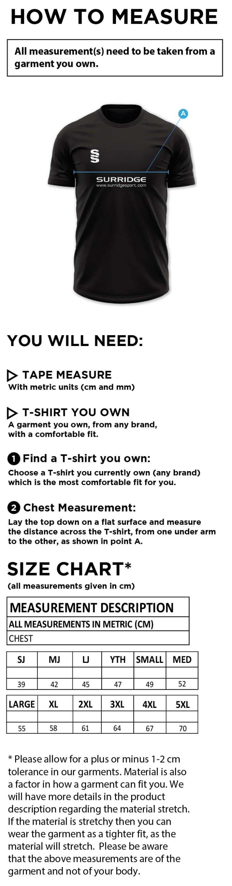 Impact T-Shirt : Navy (no sponsor) - Size Guide